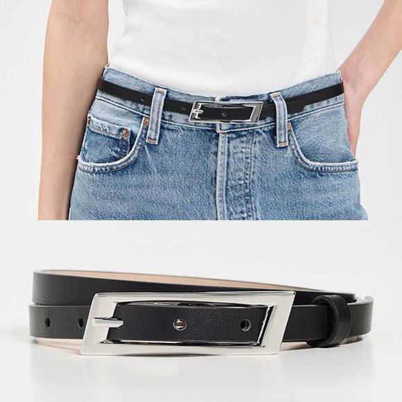 HEAVEN MAYHEM NWT Size S Capsule Belt Black Leather Silver Buckle Skinny Belt - Picture 1 of 10